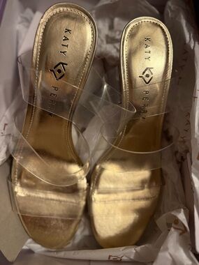 Katy Perry Collections Gold Slide Sandals with Clear Straps